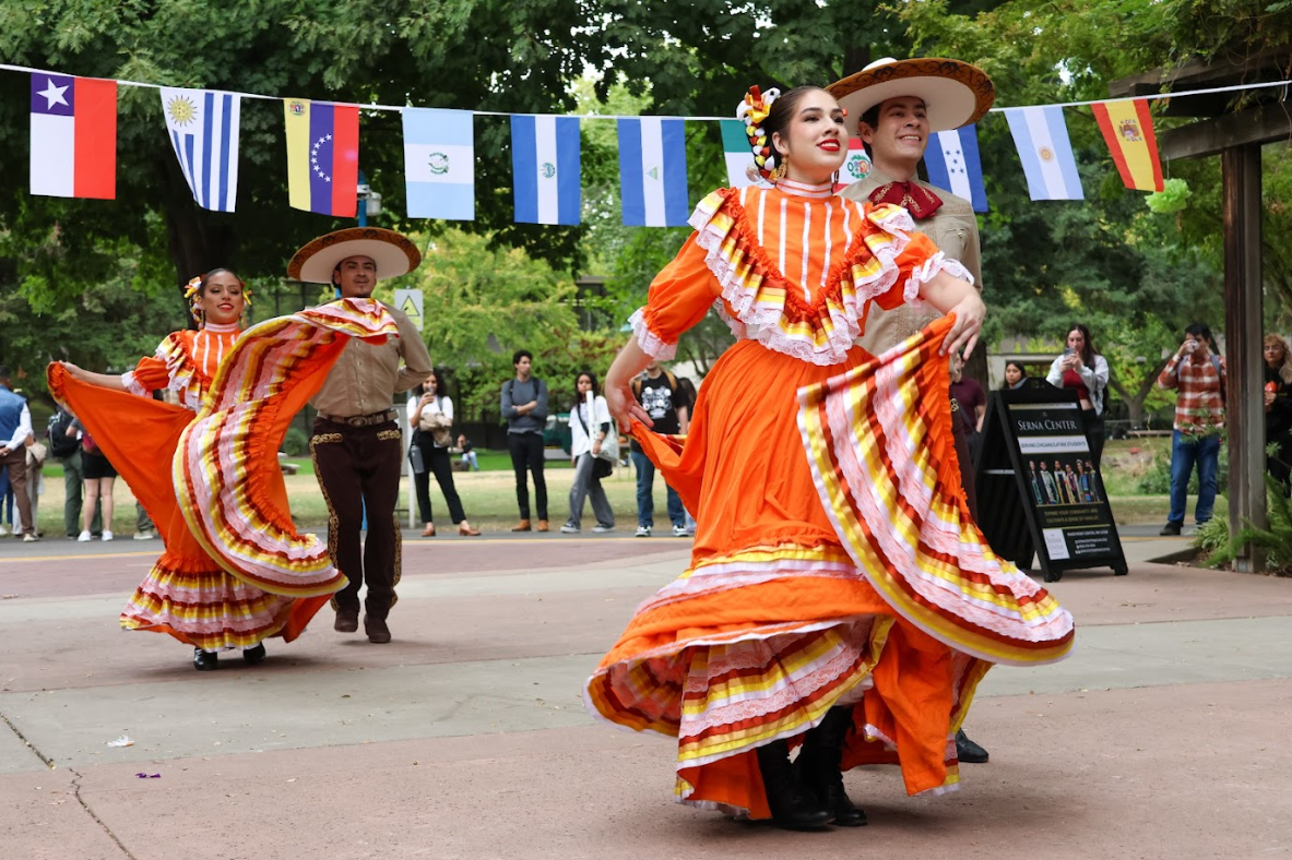 Sac State Folklórico students in Ramírez’ class dance at La Bienvenida Saturday, Sept. 18, 2024. La Bienvenida was an event held in Sac State’s library quad to celebrate and honor Hispanic heritage.