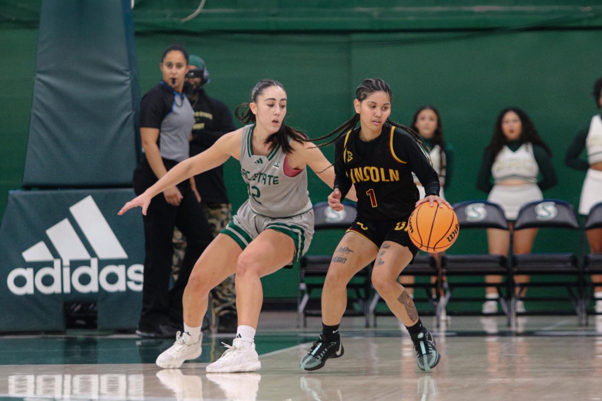 Redshirt freshman guard Sofia Alonso guards a ball handler against Lincoln University Sunday, Nov. 10, 2024. Alonso led all players with five steals in the Hornets’ victory over Cal State Fullerton Thursday.