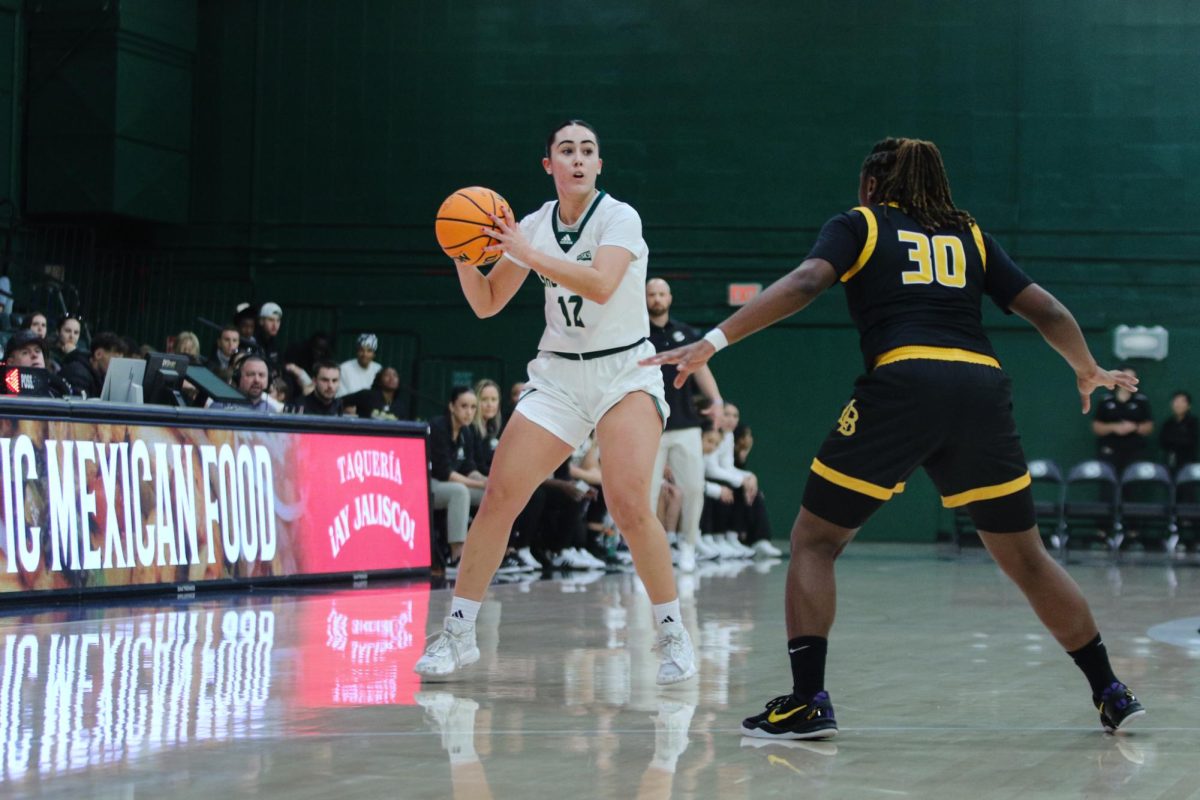 Redshirt freshman guard Sofia Alonso looking for an open teammate against Long Beach State Sunday, Nov. 17, 2024. Alonso finished with 17 points and five assists.