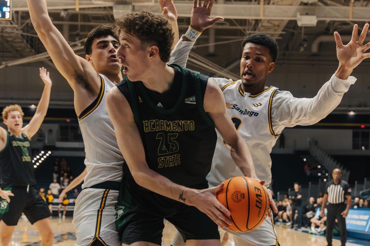 Sophomore forward Bowyn Beatty looks to pass out of a double team Tuesday, Nov. 12, 2024. Beatty had three points and three rebounds in 11 minutes of action. 