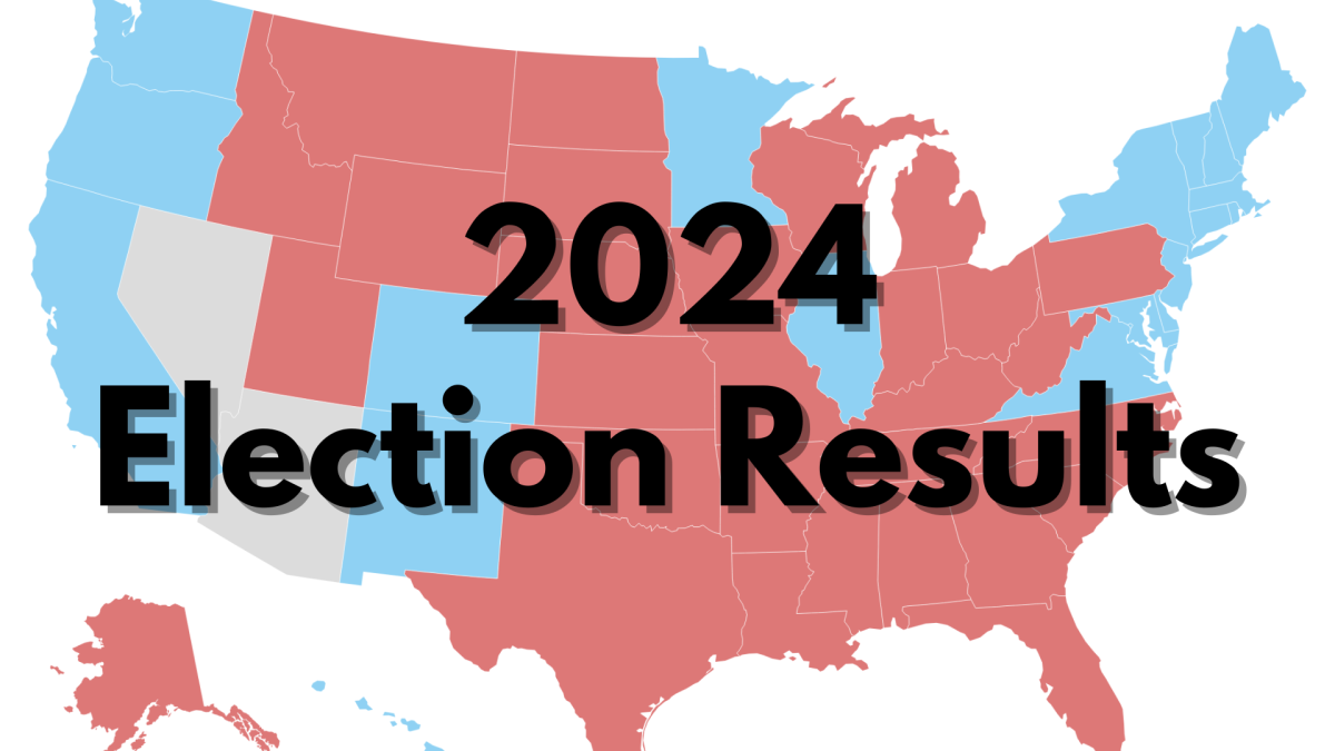 The 2024 electoral map reveals presidential election results across the country.  The national election saw Republicans take the presidency and the Senate, while Democrats won a majority of state government positions in California.  (Graphic made in Canva)