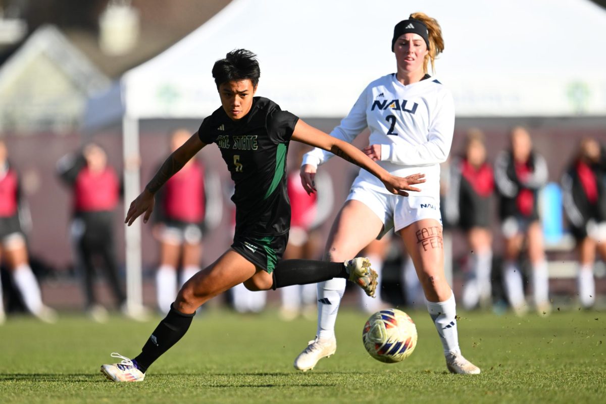 Sophomore forward Teysha-Ray Spinney-Kuahuia turns to intercept a pass against Northern Arizona Wednesday, Nov. 6, 2024. Spinney-Kuahuia played 96 minutes against Montana on Friday, including all 20 minutes of overtime.