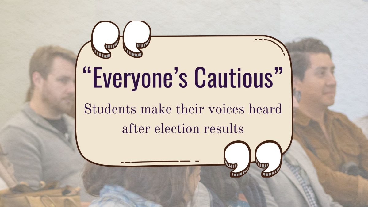 Students made their voices heard at an open forum hosted by the Multicultural Center after election day Wednesday, Nov. 6, 2024.  Hornets responded to the results with a mix of hope, fear and caution. (Made in Canva by Brionna Woody)
