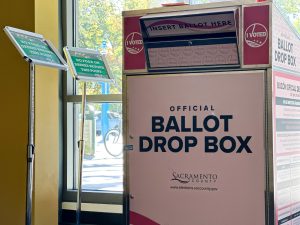 The ballot drop-off box in Sac State’s Welcome Center sits ready for voters Monday, Nov. 4, 2024. Californians will decide on Prop 3, a measure that proposes updating the state constitution to recognize marriage as a fundamental right.