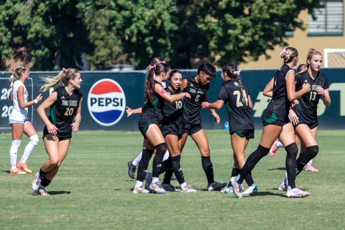 Sacramento State celebrates a goal against Northern Colorado Sunday, Oct. 13, 2024. The Hornets went on to draw with the Bears 1-1.