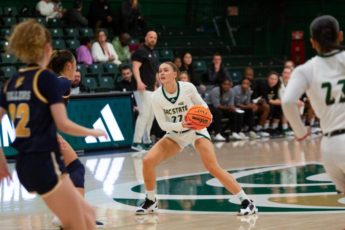 Sophomore guard Lina Falk spots up a shot at the top of the arc in a game against UC San Diego Thursday, Nov. 7, 2024. Falk is averaging the most points on the team during the 2024-25 season, with 14.7 points per game.