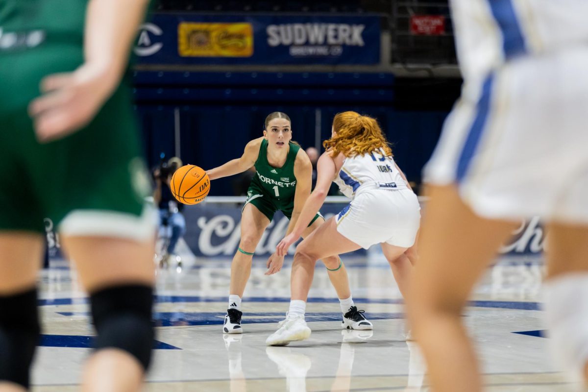 Redshirt junior guard Benthe Versteeg looks for an open teammate against the UC Davis Aggies Wednesday, Nov. 20, 2024. Versteeg had a team-high 16 points and seven turnovers in the Hornets’ 76-45 loss.