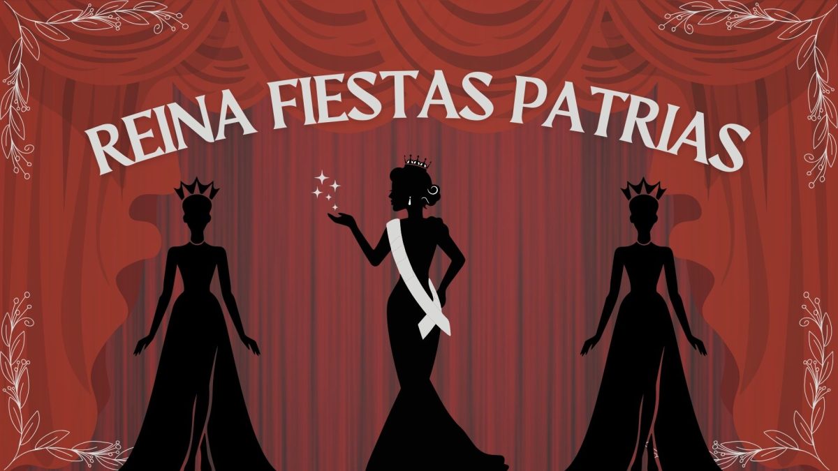 Un gráfico representado representando las figuras de las tres ganadoras de Reinas Fiestas Patrias. El concurso de Reina Fiestas Patrias fue dado el día 25 de agosto del 2024 en el Town & Country Event Center donde tres finalistas fueron nombradas. El concurso simboliza la independencia mexicana y el empoderamiento de la mujer. Grafico hecho por Brionna Woody.