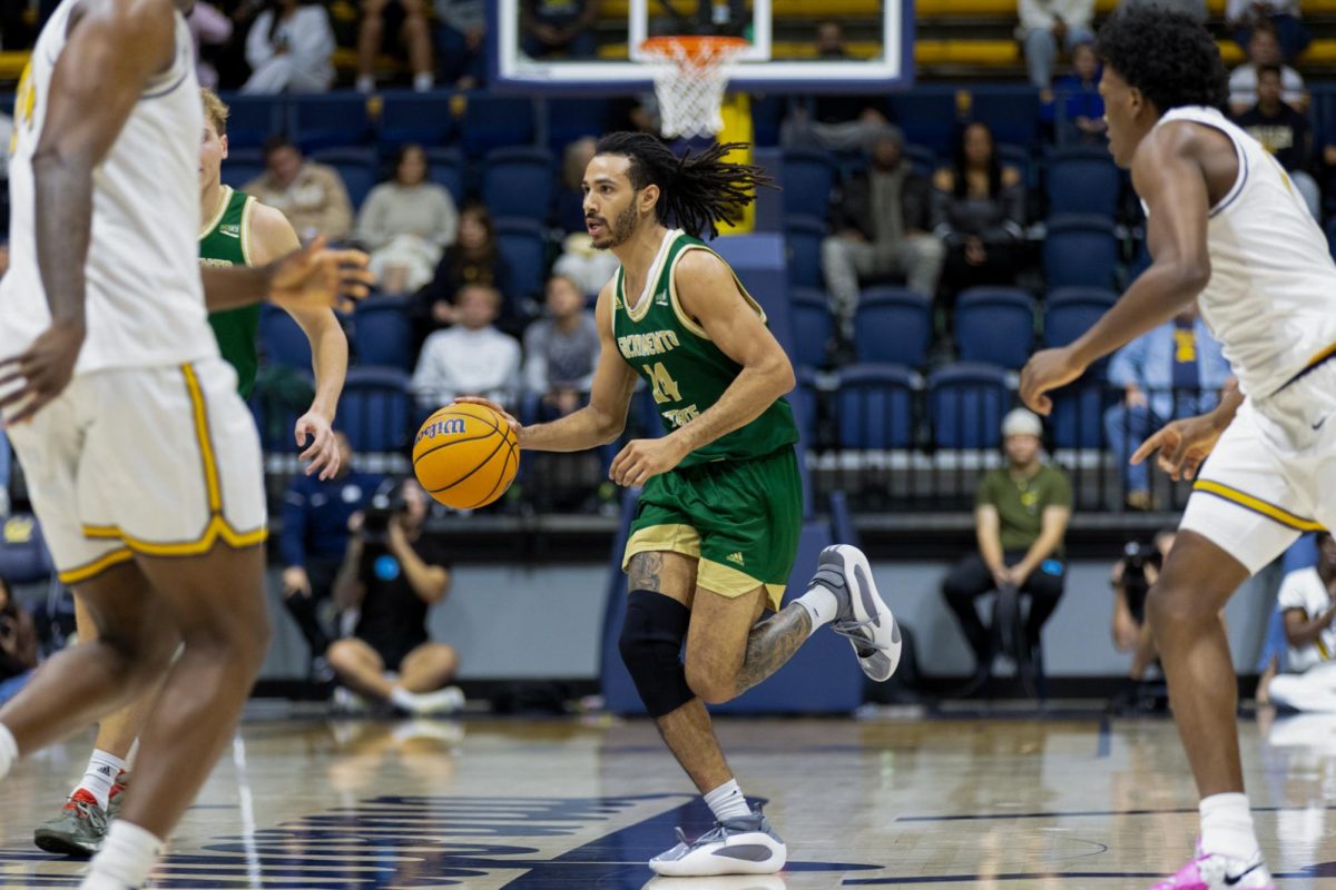 Junior guard Julian Vaughns reading the defense at Haas Pavilion Sunday, Nov. 24, 2024. Vaughns is the Hornets’ second-leading scorer this season.