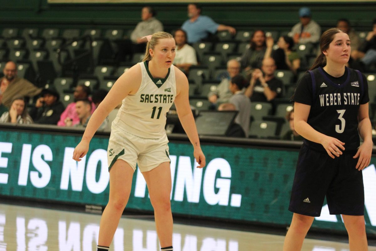 Freshman guard Rubi Gray stares down Weber State Thursday, Feb. 20, 2025. The Hornets limited the Wildcats to a program-low 21% from the field.