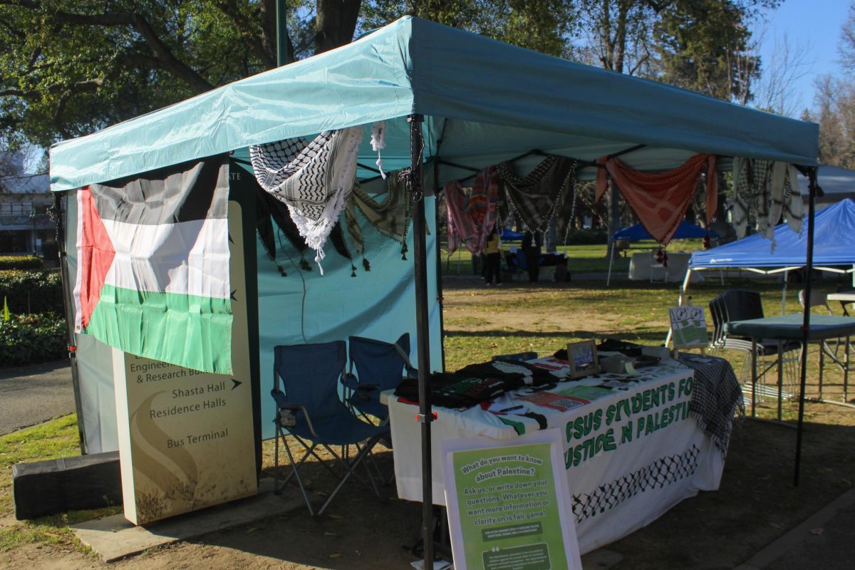 The Sacramento State chapter of Students for Justice in Palestine hosts a table for Club Days Tuesday, Jan. 28, 2025. SJP, along with other Sacramento activist groups, participated in an encampment in spring 2024 to protest the genocide in Gaza. 