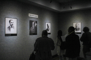 Guests view portraits at the ‘16 Black Classicists’ gallery in the University Union Gallery Thursday, Jan. 30, 2025. The gallery focuses on Black scholars in classicism.