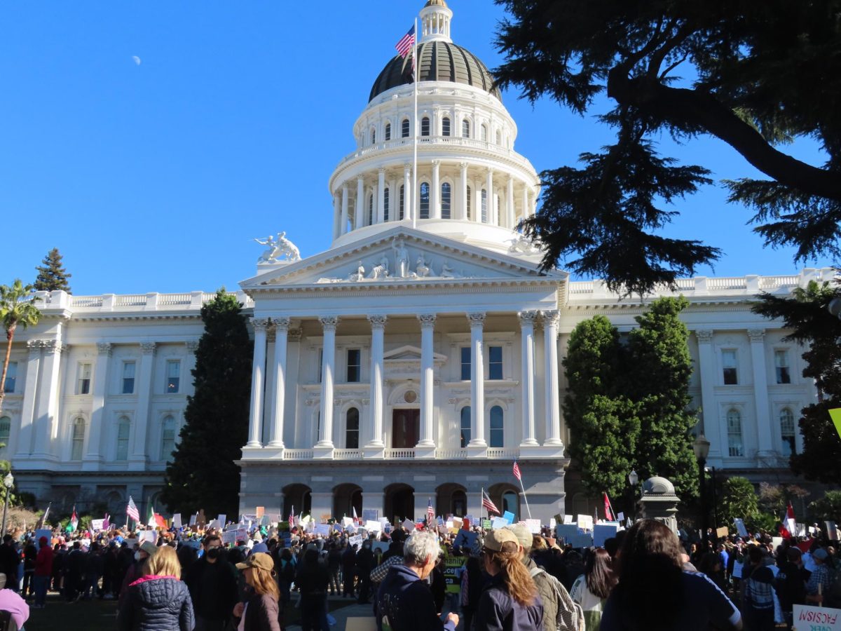 Californians gathered on Wednesday, Feb. 5, 2025 at the Capitol to take a stand against Trump and Project 2025. Only 30 minutes into the scheduled start of the 50501 protest, the Capitol was flooded with signs and people chanting. 