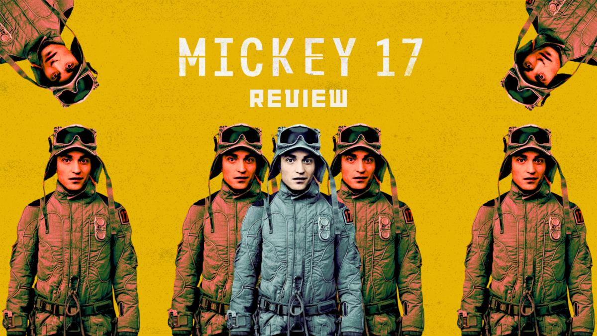 Mickey (Robert Pattinson) has the job of an Expendable, a role where he’s expected to test limits of human mortality when exposed to lethal situations. Some uses of his expendability include testing deadly viruses, radiation and space exposure. (Photo courtesy of Warner Bros., graphic created in Canva by Delaney Joyce)