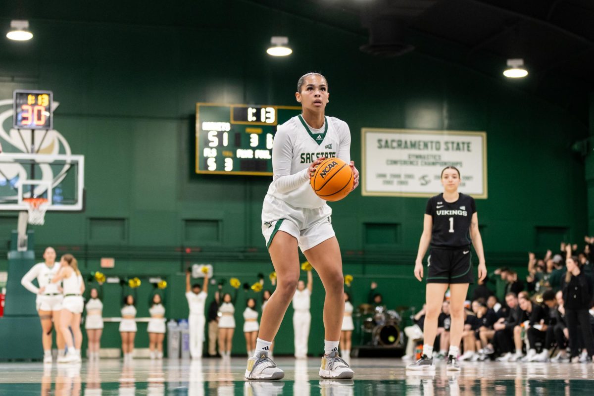 Senior forward Jaydia Martin shoots a free throw Monday, March 3, 2025. She averaged 14.3 points this season, the highest on the team. 