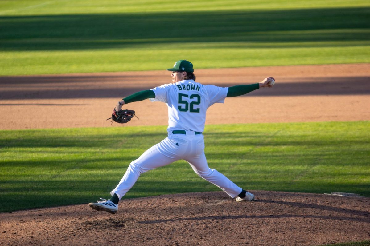 Redshirt sophomore Kade Brown delivers a pitch Friday, March 7, 2025 against the Pacific Tigers. Kade Brown has improved his team lead ERA to 0.61 in 14.2 innings pitched.