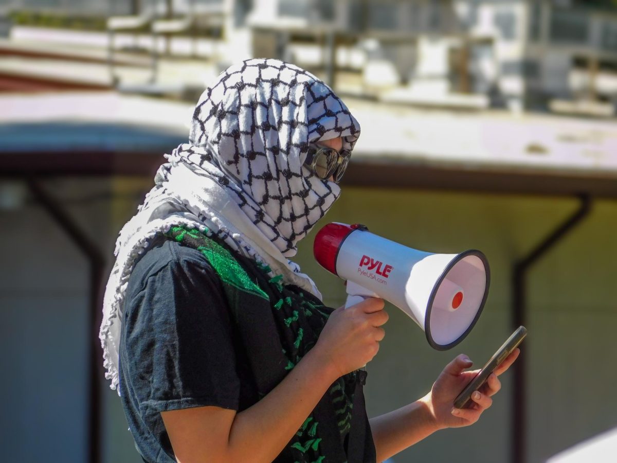 Sacramento State students gathered at the library quad on March 11 to protest the detention of pro-Palestinian student activist Mahmoud Khalil and support freedom of speech.