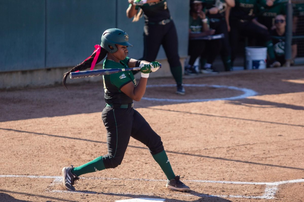 Freshman Madison Evers-Lyles hit a solo home run to left field against Nevada Friday, Feb. 28, 2025. The home run was the only offense for Sac State as they suffered a loss.