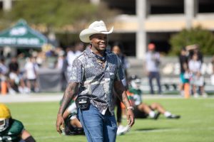 New head coach Brennan Marion roams the field ahead of the annual spring game Sunday, April 13, 2025. Marion comes to Sac State after leading UNLV to an 11-3 record, earning their place as the 15th-best offense in the FBS.