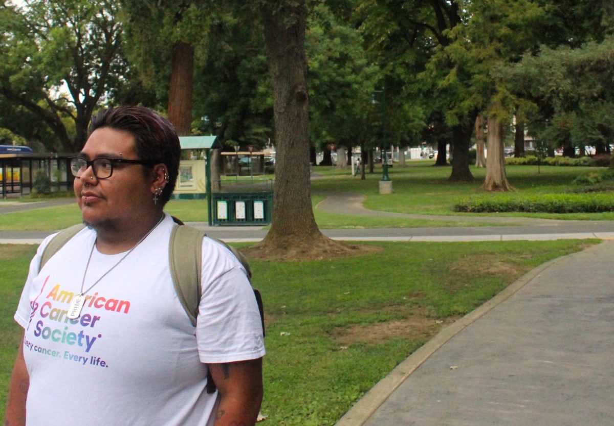 Asher Franco-Carreño walks by Lassen Hall on Tuesday, Sept. 9. Carreño works as an orientation leader and says that the University Union’s Ballroom was packed with incoming students.