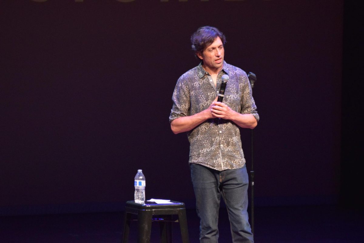 Adam Strauss, New York City comedian and storyteller, takes the stage Sunday, Sept. 21, 2025. He discussed the concept of unreal reality through the lens of childhood curiosity, often bending the line between reality and fantasy. 