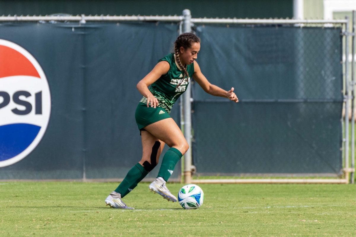 Dribbling with the ball in the 2-0 defeat to UC Davis, junior forward Tea Reyes continues to shine with a late winner in the Big Sky opener against Northern Colorado Thursday, Sept. 18, 2025. Reyes enters her first season with the Hornets as an important part of the team already