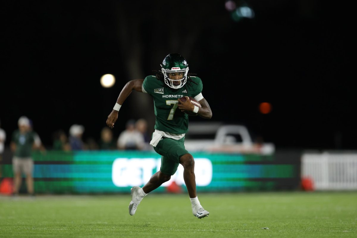 Junior quarterback Cardell Williams finds open field against Mercyhurst Friday, Sept. 19, 2025. Williams led the Hornets in rushing yards and scored three touchdowns to sink Weber State on Saturday.