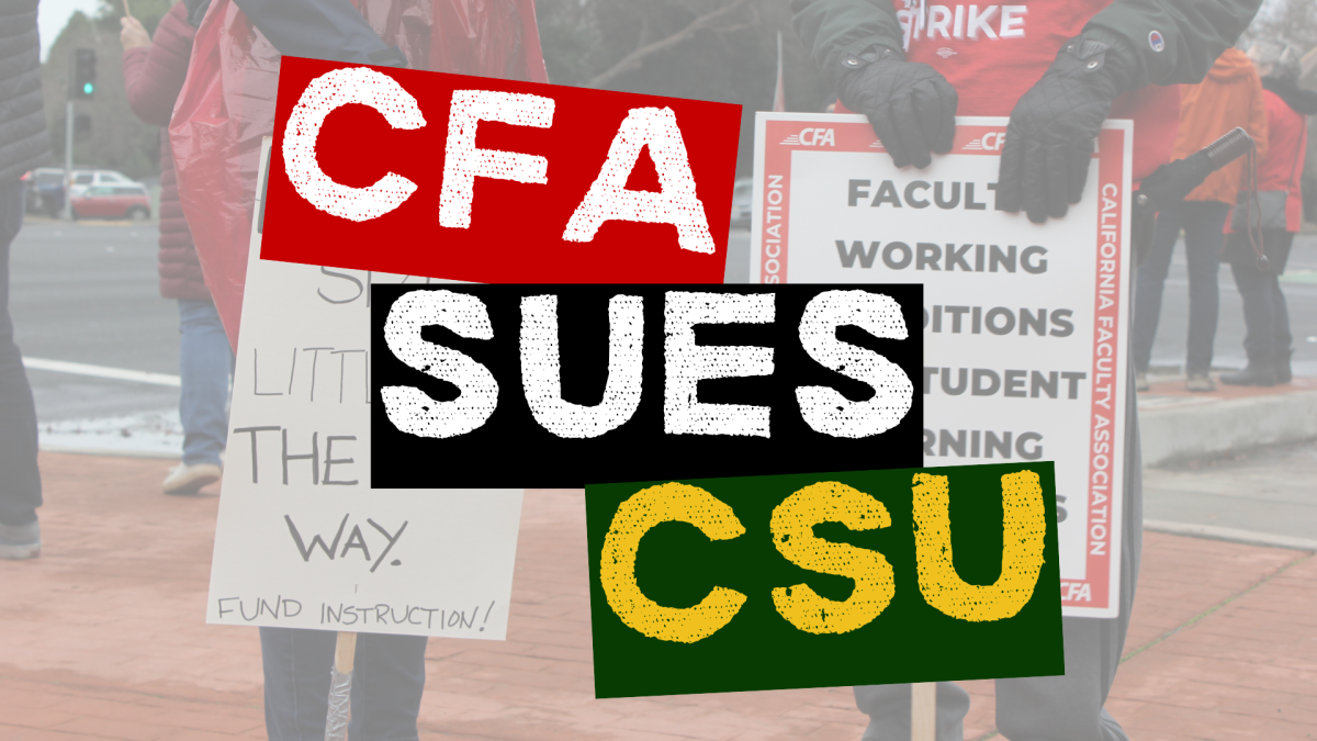 The California Faculty Association union represents 29,000 California State University employees who teach and provide services to students January 22, 2024. The CFA has sued the CSU for giving the EEOC employees’ personal contact information to comply with a subpoena. (Graphic created in Canva by Molly Melon)