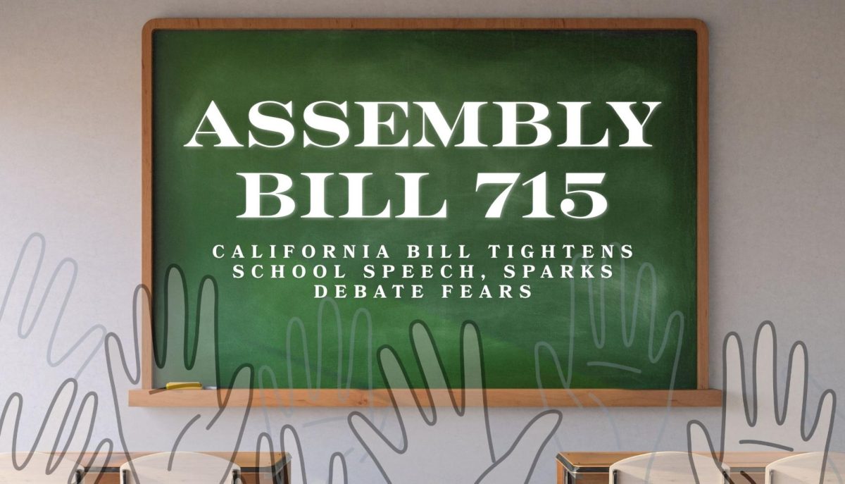 Many people that oppose Assembly Bill 715 say the new bill could silence discussions on Israel and Palestine, while supporters call it a step against discrimination Sunday, Oct. 5, 2025. Gov. Gavin Newsom’s decision now looms. (Graphic created in Canva by Andrea Rivera)
