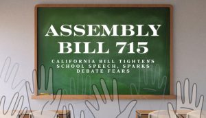 Many people that oppose Assembly Bill 715 say the new bill could silence discussions on Israel and Palestine, while supporters call it a step against discrimination. Gov. Gavin Newsom signed AB 715 into California law on Tuesday, Oct. 7. (Graphic created in Canva by Andrea Rivera)