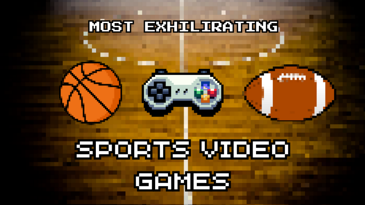 Sports video games are an engaging video game genre that brings people together for some high-action fun in the comfort of their home. Try out these five sports video games to play during your free time. (Graphic made in Canva by Giancarlo Diloy)
