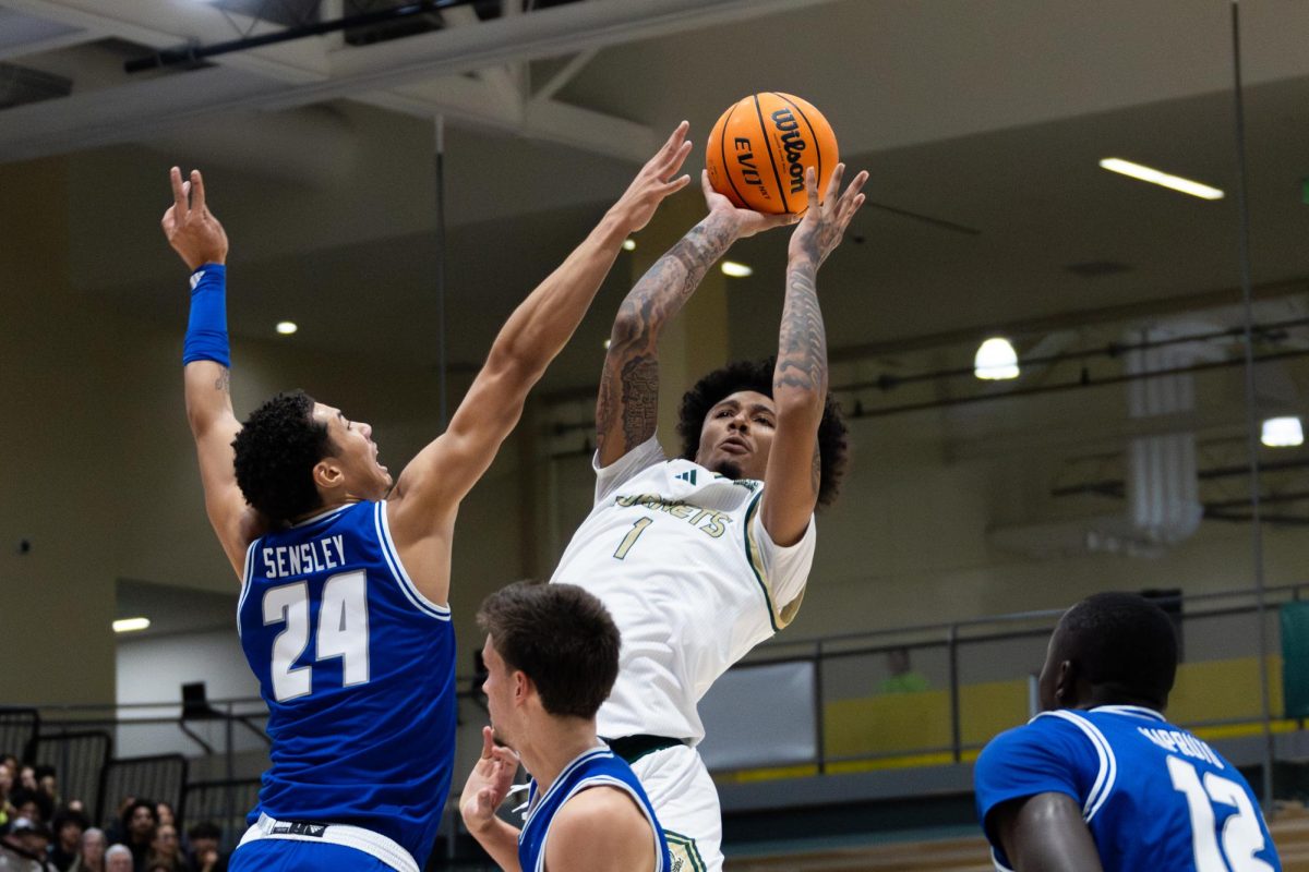 Sophomore guard Mikey Williams puts up a shot against UC Santa Barbara Tuesday, Nov. 11, 2025. Williams finished the game with 30 points.
