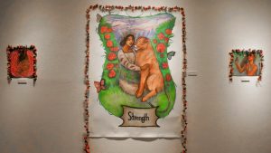 “In Bloom: an exploration on identity” featured a variety of queer art pieces created by Mikaela Kristianous Thursday, Nov. 6, 2025. They blended personal and LGBTQ+ identities through self-portraits and spiritual connections into one exhibit for viewers to reflect and take pride in.