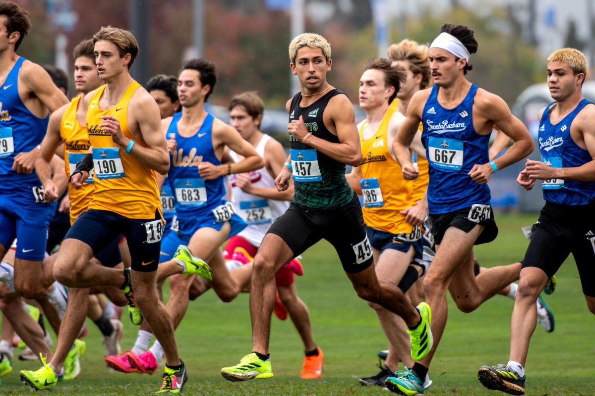 Junior Ryan Martin fights to get out ahead at the start of the men’s 10K in the NCAA Division I West Regional Cross Country Championships Friday, Nov. 14, 2025. Martin was the sole Hornet racing the men’s race, after most of the squad was sidelined by injuries and illnesses late in the season.