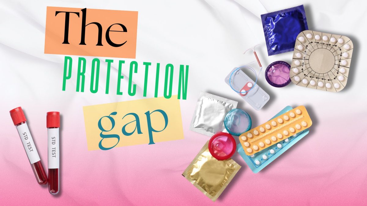 Sacramento State students have access to many sexual health resources on campus, such as condoms, pregnancy tests, health exams, STI testing and treatment, Wednesday, Oct. 29, 2025. Students can access these resources at Student Health, Counseling and Wellness Services in The WELL or the Women’s Resource Center in the University Union. (Photo courtesy of Sacramento State, graphic made in Canva by Annie Biebl)