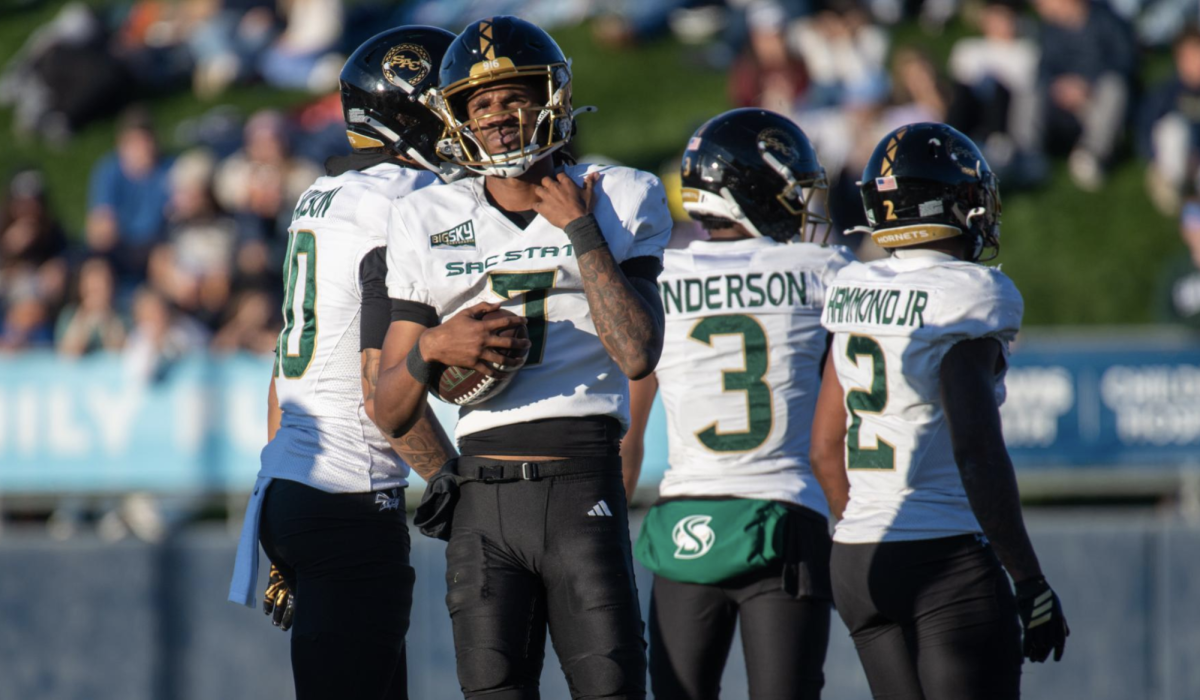 Junior quarterback Cardell Williams grimaces after an incompletion against UC Davis Saturday, Nov. 22, 2025. Williams threw for just 17 yards, also tossing an interception in the fourth quarter.