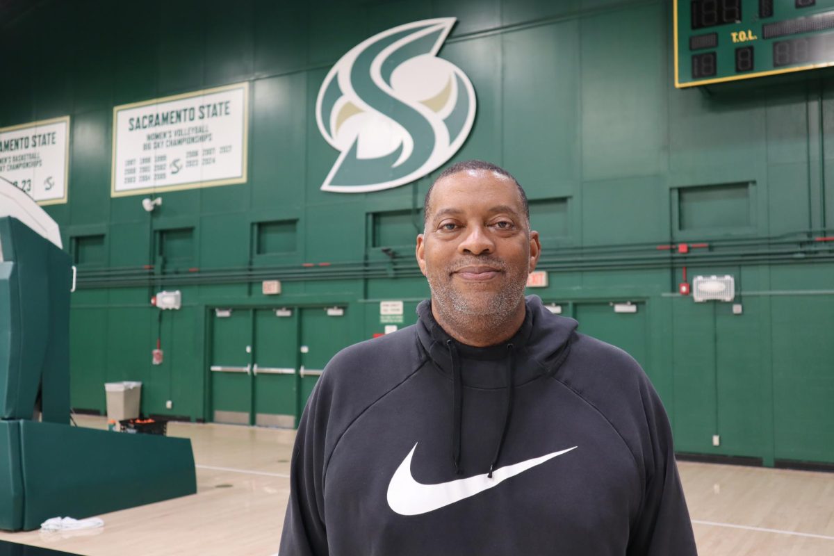 Associate head coach Michael Floyd stands in The Nest where the Sacramento State’s women’s basketball team practices Tuesday, Feb. 24, 2026. Floyd is wrapping up his first year with the Hornets, currently holding a 7-10 record in the Big Sky Conference.