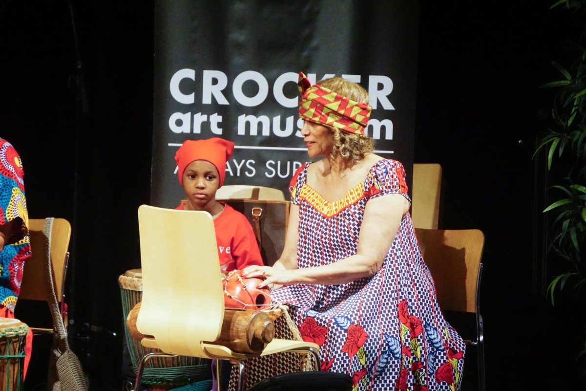 Crocker Arts Museum sets up the stage for cultural dancing to honor Black History Month on Sunday, Feb. 23 2026. Patricia Benoit prepares to perform at the Black History Month Free family festival (Photo by Maribel Martinez)
