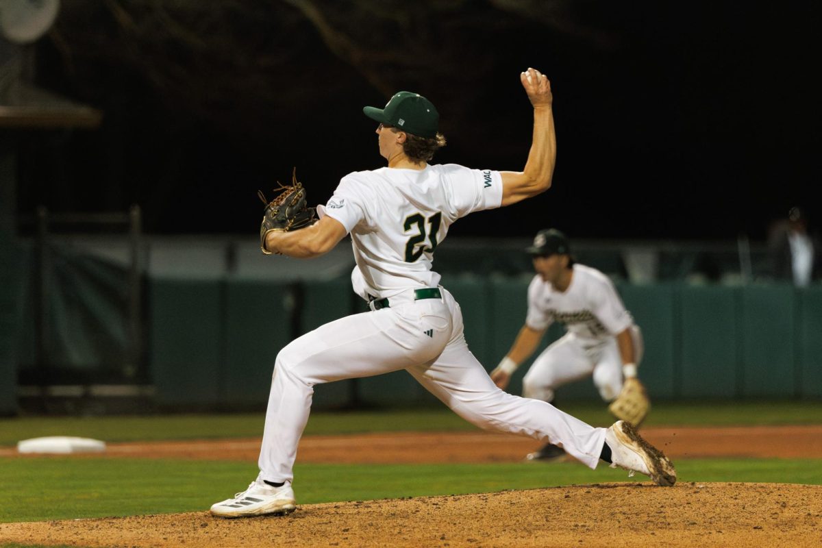 Senior pitcher Ethan Lay throws a pitch on opening day against UC Irvine on Friday, Feb. 13, 2026. The Hornets lost by a score of 0-5 and did not record a win in their series against UC Irvine.