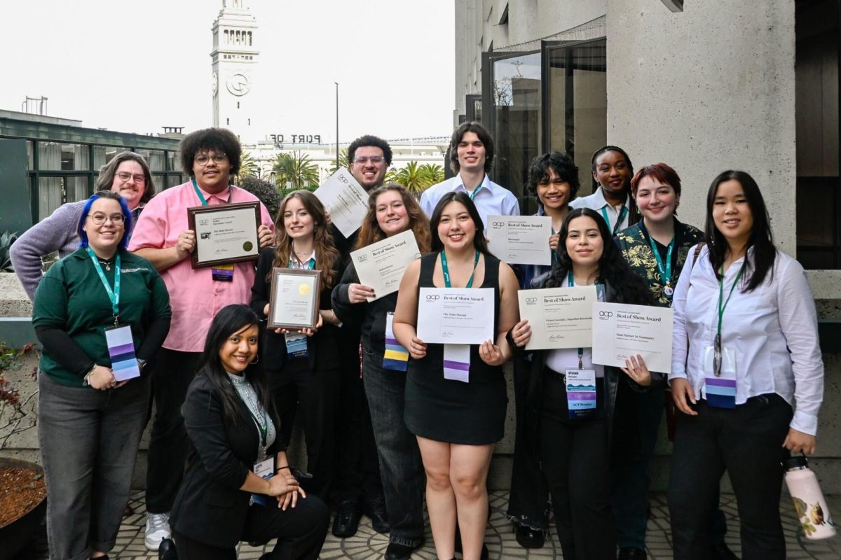 The State Hornet editors celebrate their wins with all of their awards on Saturday, March 7, 2026. These awards highlight a year of hard work, dedication and determination to serve the Sacramento State community. 