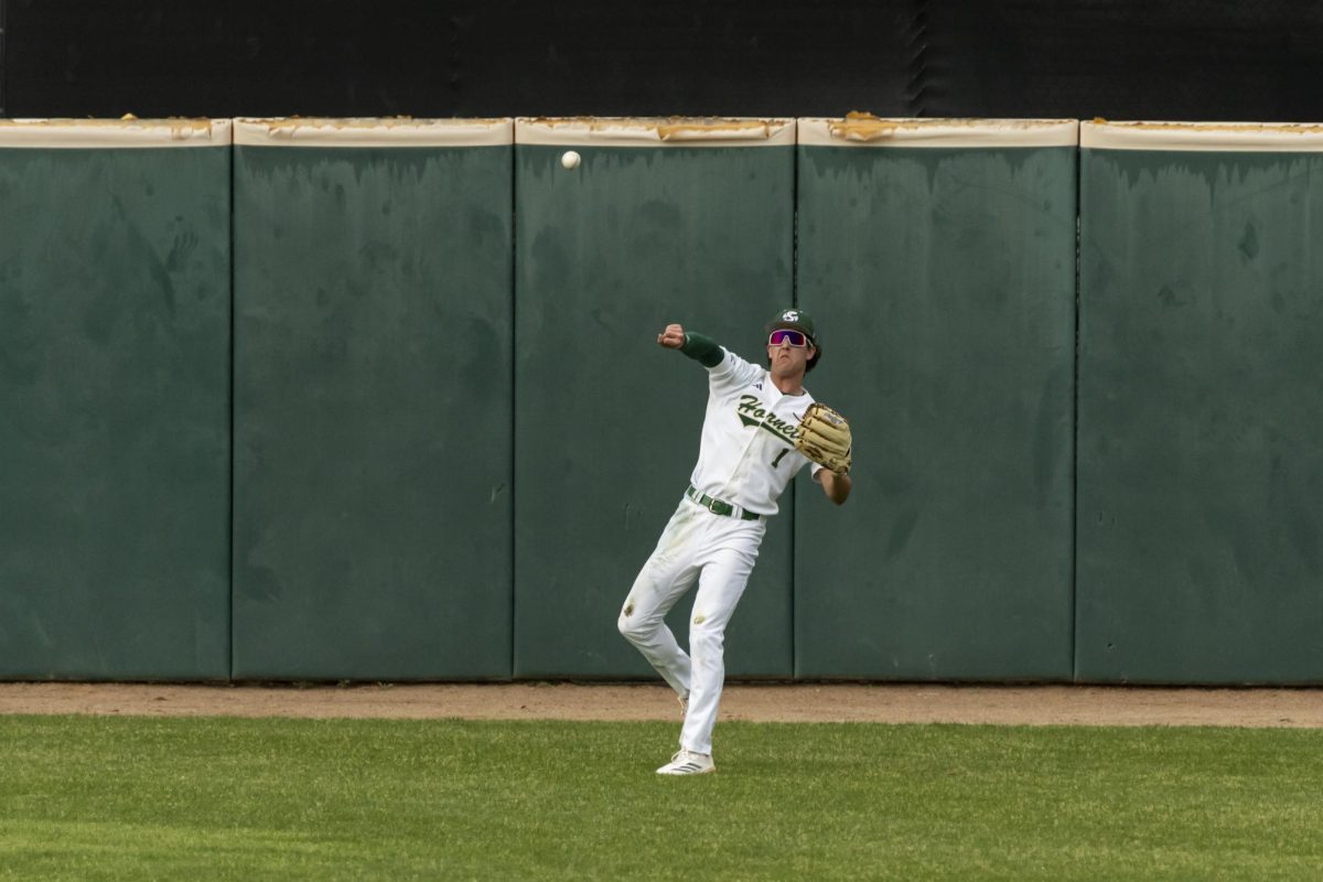 Sam Harry hurls a ball to the cutoff in Sac State’s game against Cal on Saturday, February 28, 2026. The Hornets fell to the Golden Bears by a score of 8-2. 