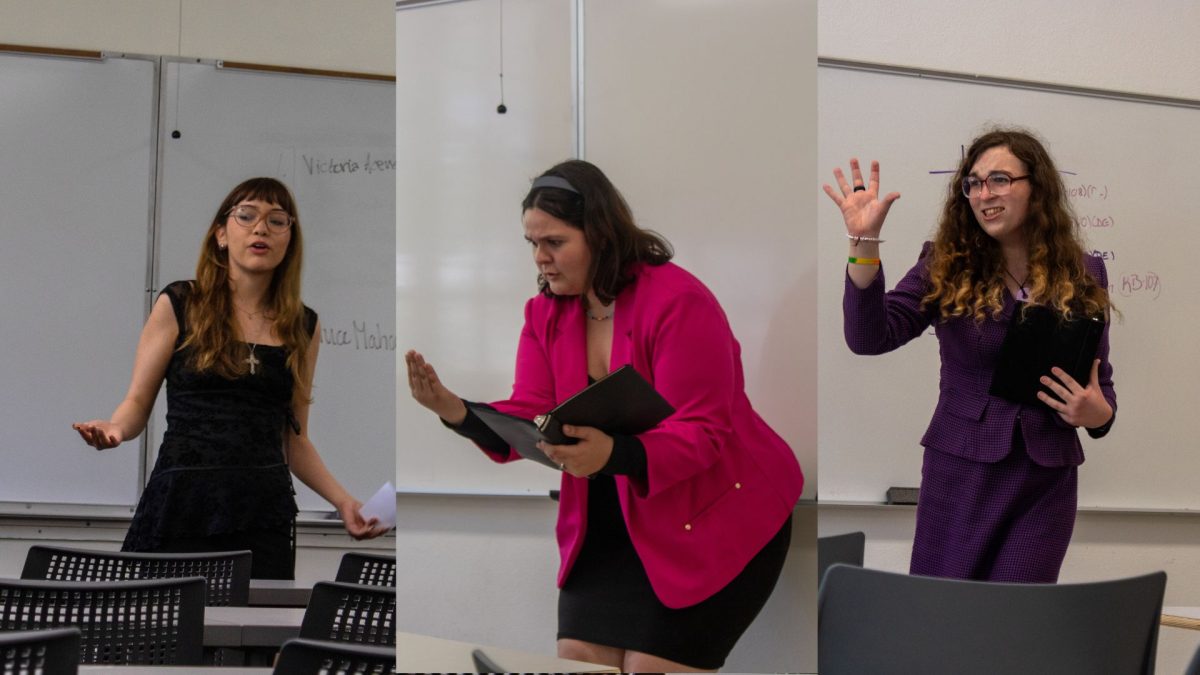 Victoria Acevedo, Belle Beglinger and Zion Fozo participating in the Hornet Cup Open Impromptu and Open Drama speech events on March 21, 2026. (Graphic made in Canva by Vanessa Gomez)