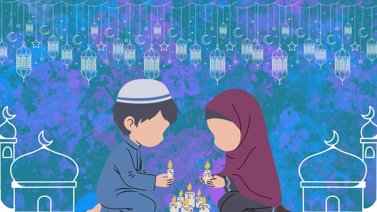 Sacramento State students observe Ramadan through prayer Wednesday, March 4, 2026. Candles are often used to create a calm space for reflection as Muslims break their fast at iftar after sunset and prepare for suhoor before sunrise. (Made in Canva by Claire Harrell)