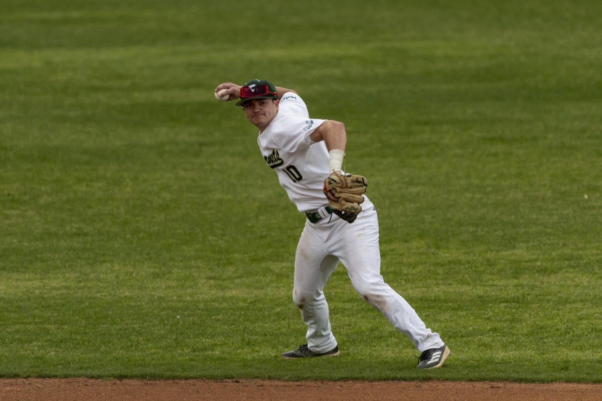 Senior shortstop Jace Jeremiah throws a ball over to first base in Sacramento State’s matchup against UC Berkeley on Saturday, February 28, 2026. The Hornets dropped all three games in the series. 