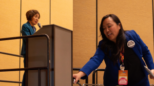 Doris Matsui and Mai Vang at the California Democratic Convention Saturday, February 21, 2026. Vang is running against incumbent Matsui, who was first elected in 2005. (Photos courtesy of Ryan Thrailkill)