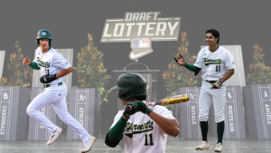 Junior left fielder Erick Dessens stands on John Smith Field ahead of practice Saturday, July 11, 2026. Dessens leads the Hornets in batting average, OPS, RBIs and home runs for the 2026 season. Graphic made in Canva by Tamer Bohatch