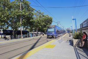 Passengers wait for the Gold Line light rail train at 65th Street Station Thursday, May 7, 2026. The Gold Line takes riders from Folsom to Sacramento Valley Station