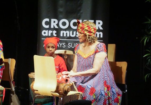 Crocker Arts Museum sets up the stage for cultural dancing to honor Black History Month on Sunday, Feb. 23 2026. Patricia Benoit prepares to perform at the Black History Month Free family festival (Photo by Maribel Martinez)

