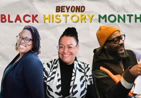 Professors Jasmine Wade (left), Michele Foss-Snowden (middle) and Clarence George III (right) reflect on Black media consumption beyond Black History Month. They also discussed Black history and challenges faced outside of BHM. (Graphic created in Canva by Madeline Garcia)