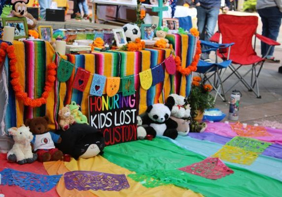 One of the ofrendas set up in the library quad for Día de los Muertos, honoring the lives of children lost to U.S. custody Wednesday, Oct. 30, 2024. Ofrendas for children are often lined with toys and other memorabilia that children typically would enjoy, such as stuffed animals. 